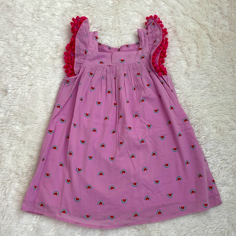 Summer cotton dress, watermelon print and Pom Poms!  Like new! 4T Cat and Jack!